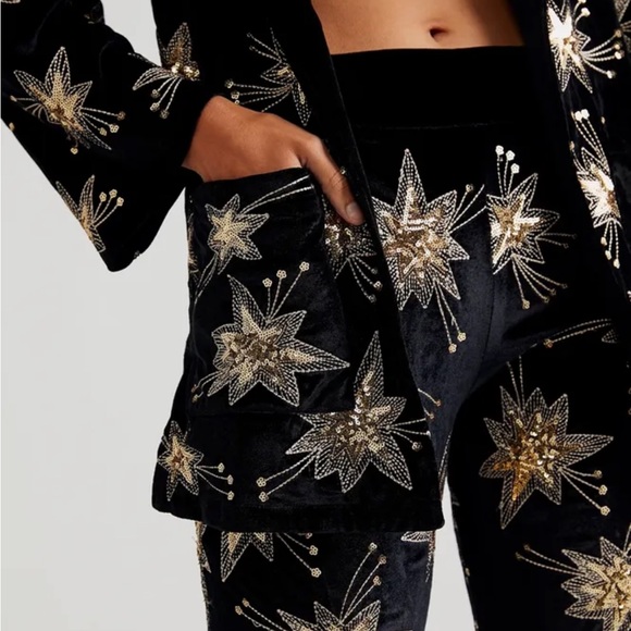 New LENNI x Free People XS Black Sequin Star Embroidered 2-Pc Jacket & Pant Set - Picture 3 of 15